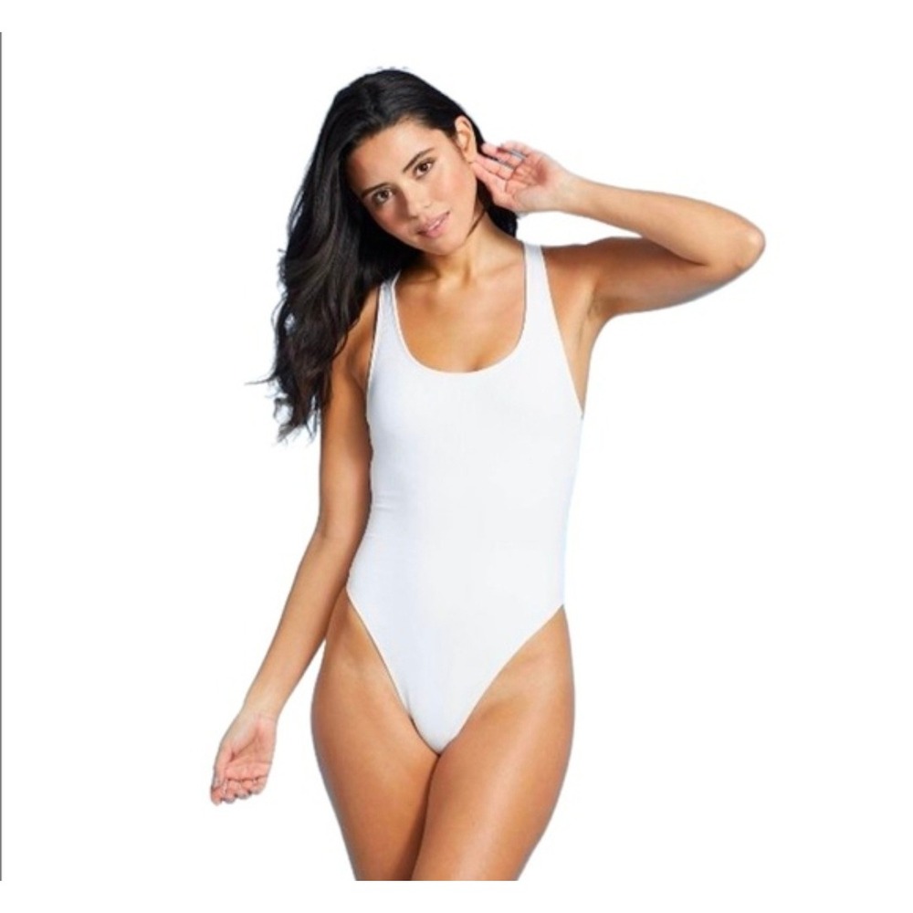 NWT White One Piece Swimsuit with Cross Back Cutout size XL 12-14